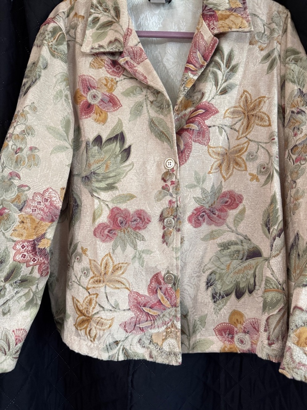 Vintage 90s First Option Jacobean Floral Tapestry Blazer Jacket M Made USA - Picture 3 of 7